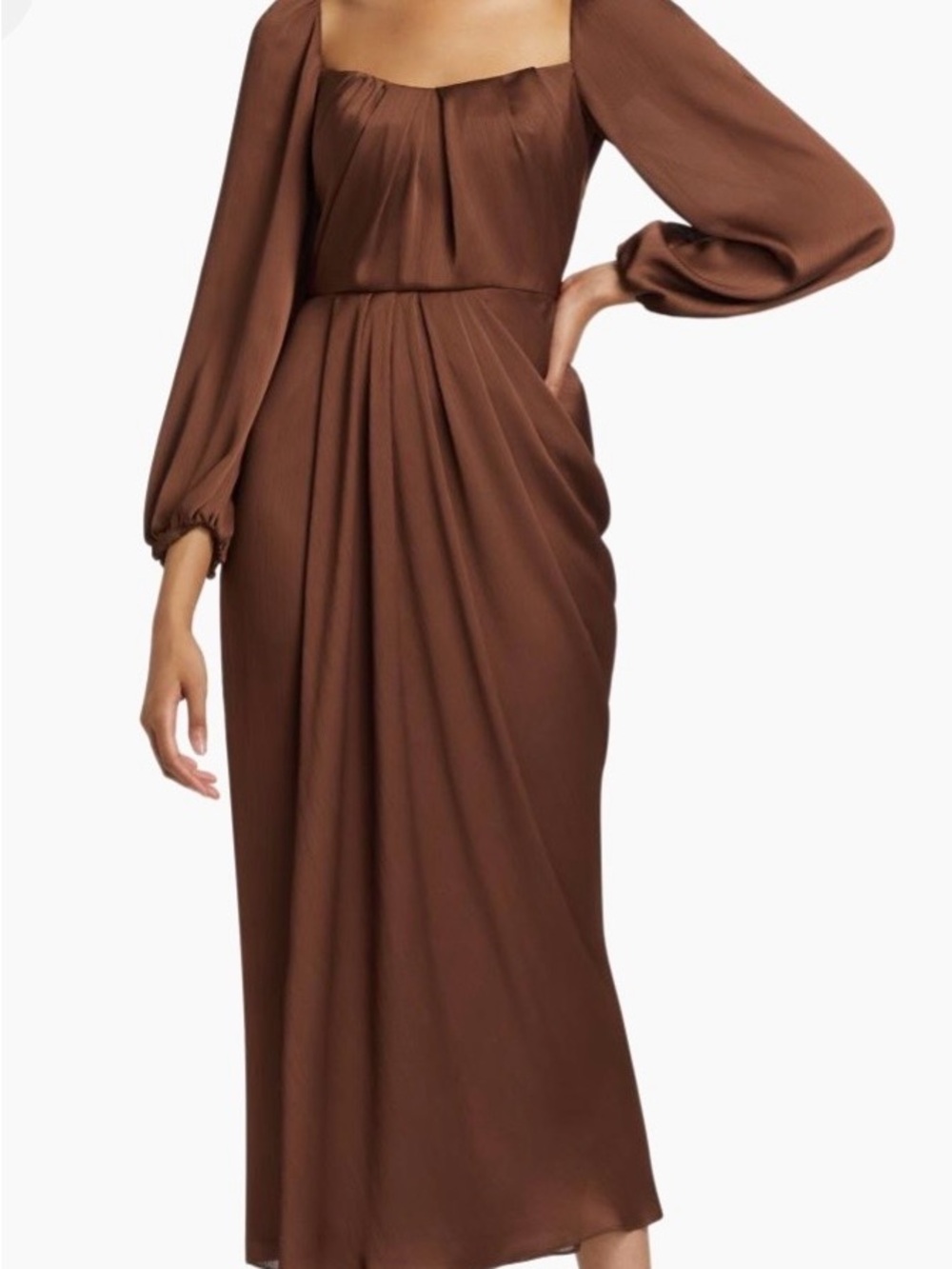 Lela Rose Brown Long Sleeve Midi Dress